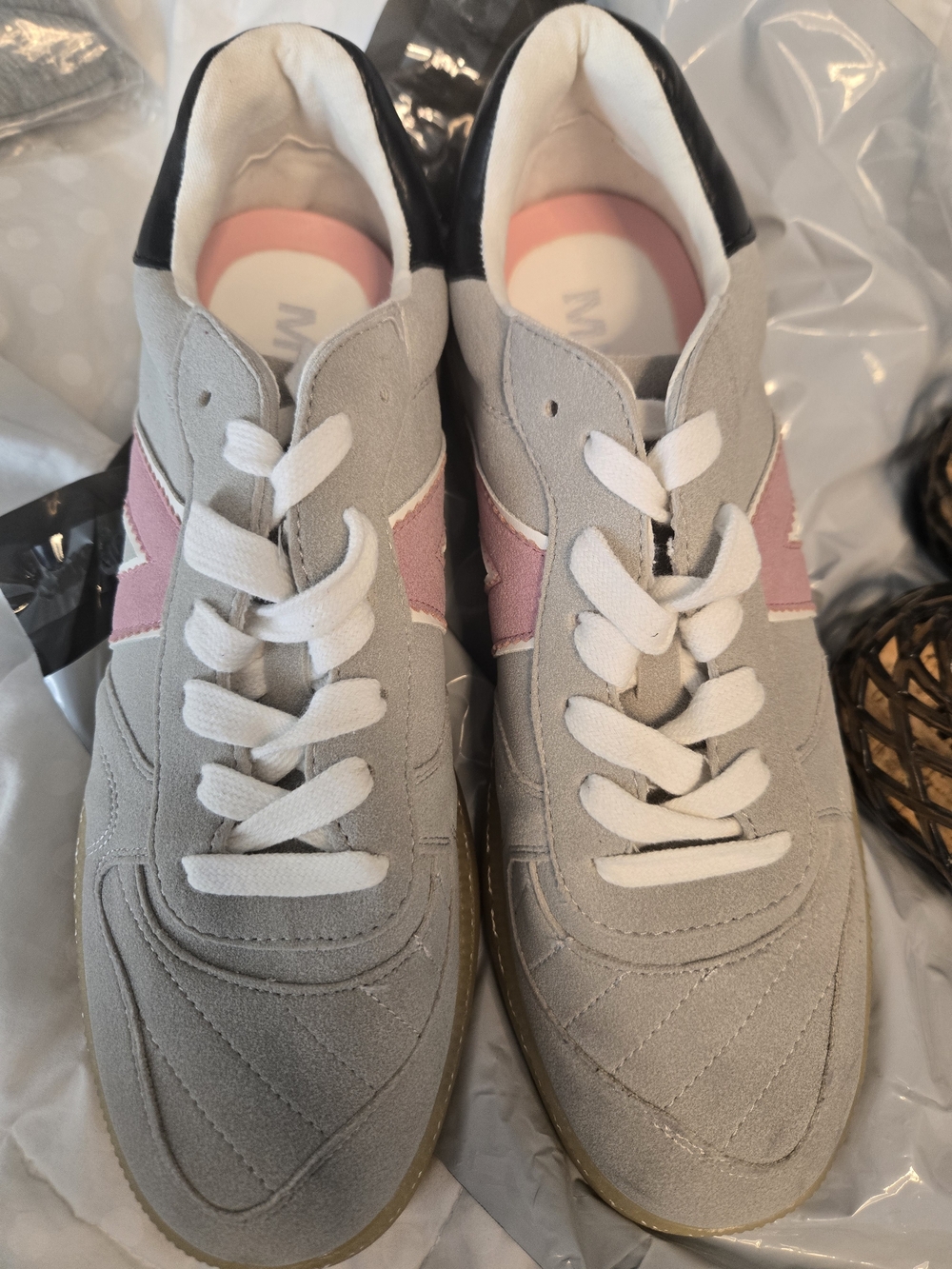 MIA Grey Suede Sneakers with Pink Stripe
